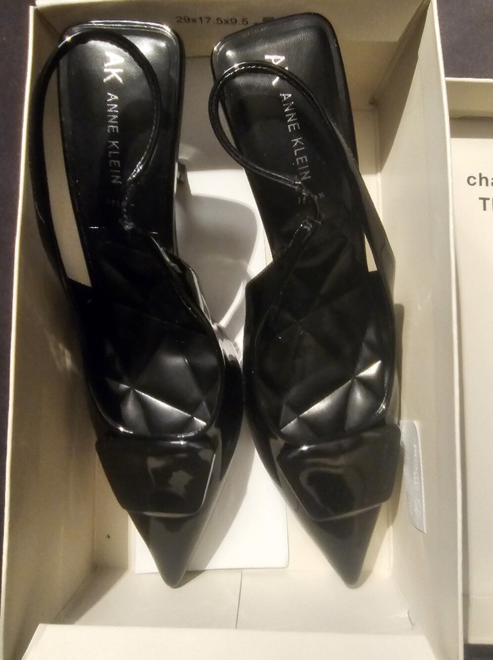 Anne Klein Women's Black Quilted Patent Slingback Flats